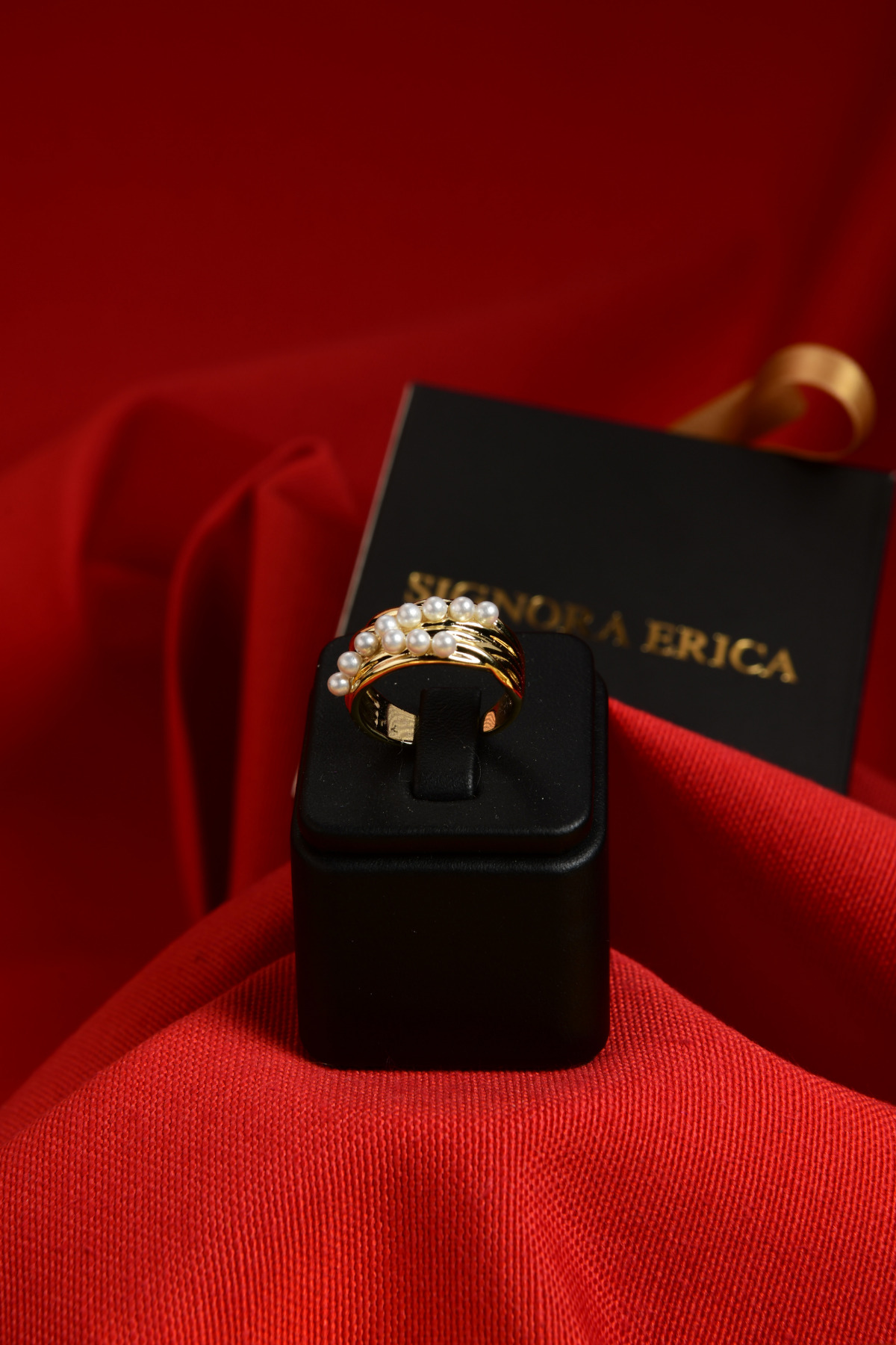 Üzeri İnci Dizili Ayarlanabilir Çelik Görünümlü Xp Yüzük