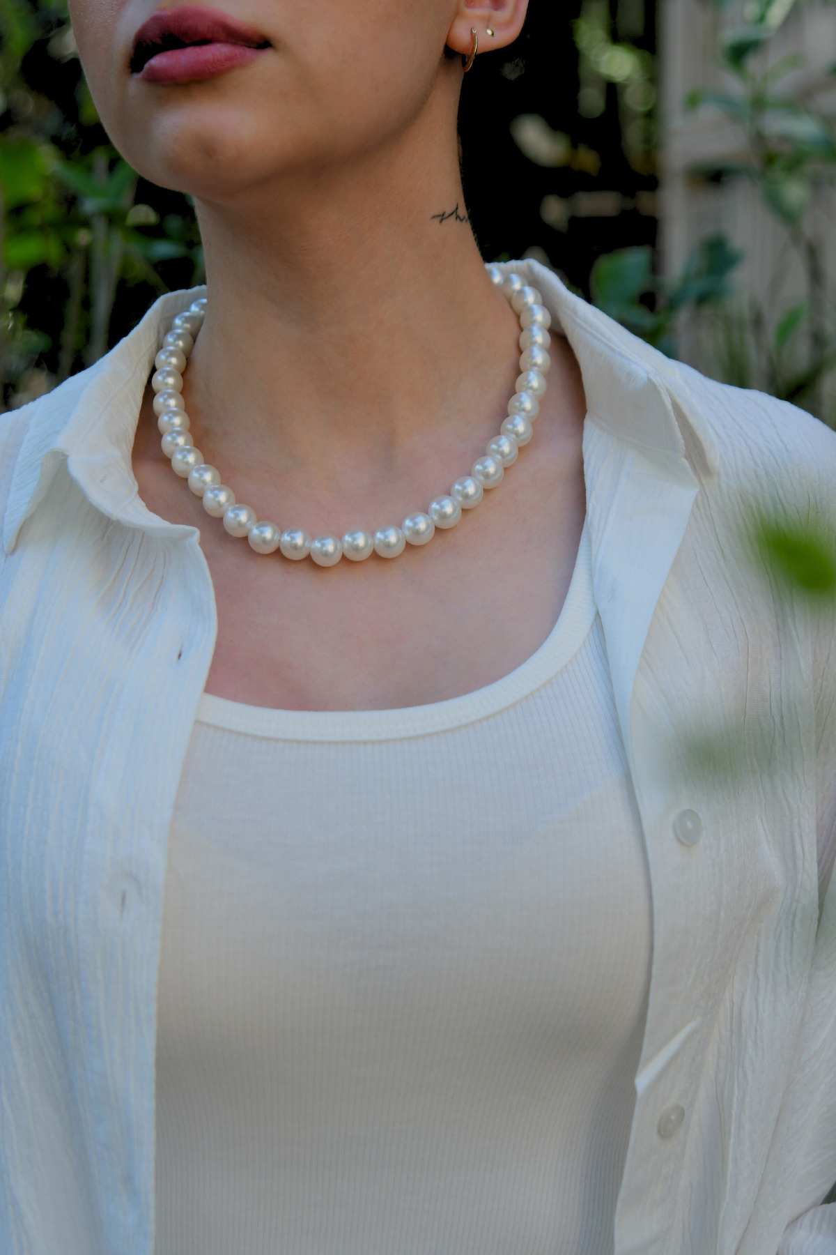 İnci Taşlı Unisex Kolye 12mm