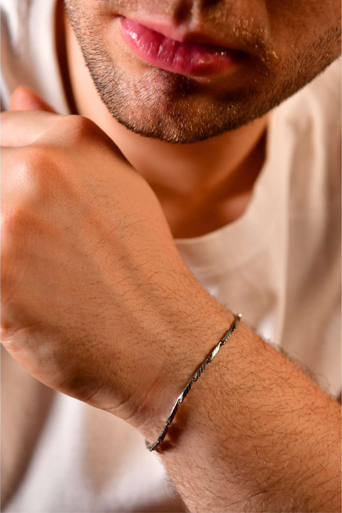 Kibrit Model Çizgi Detaylı Erkek Çelik Zincir Bileklik 2 mm