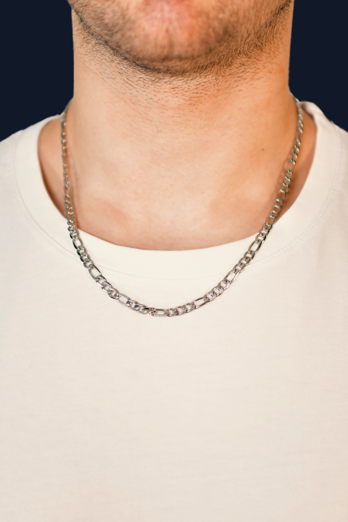 3'e 1 Figaro Model Erkek Çelik Zincir Kolye 5 Mm