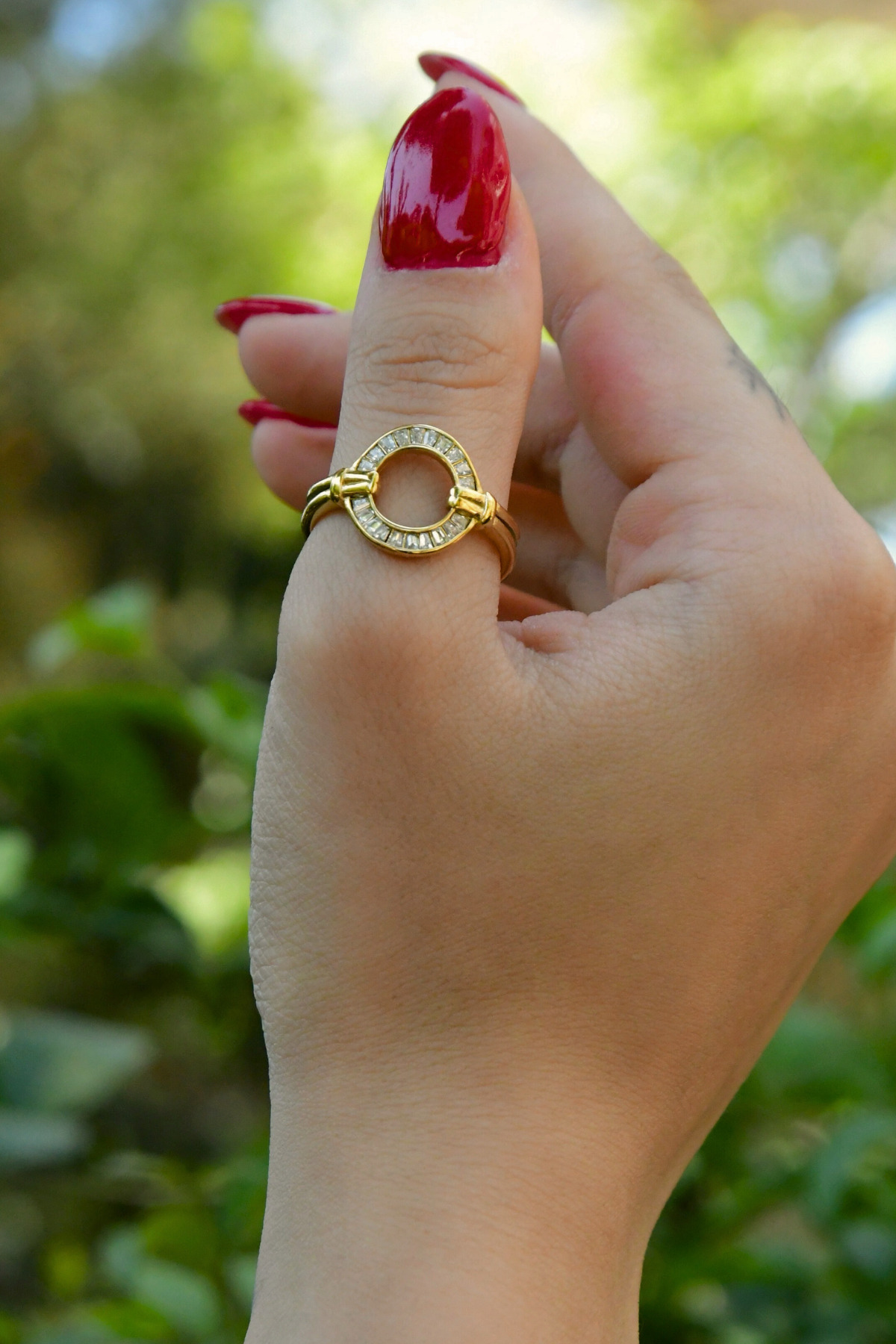 Ortası Boş Etrafı Zirkon Taşlı Ayarlanabilir Çelik Görünümlü Xp Yüzük