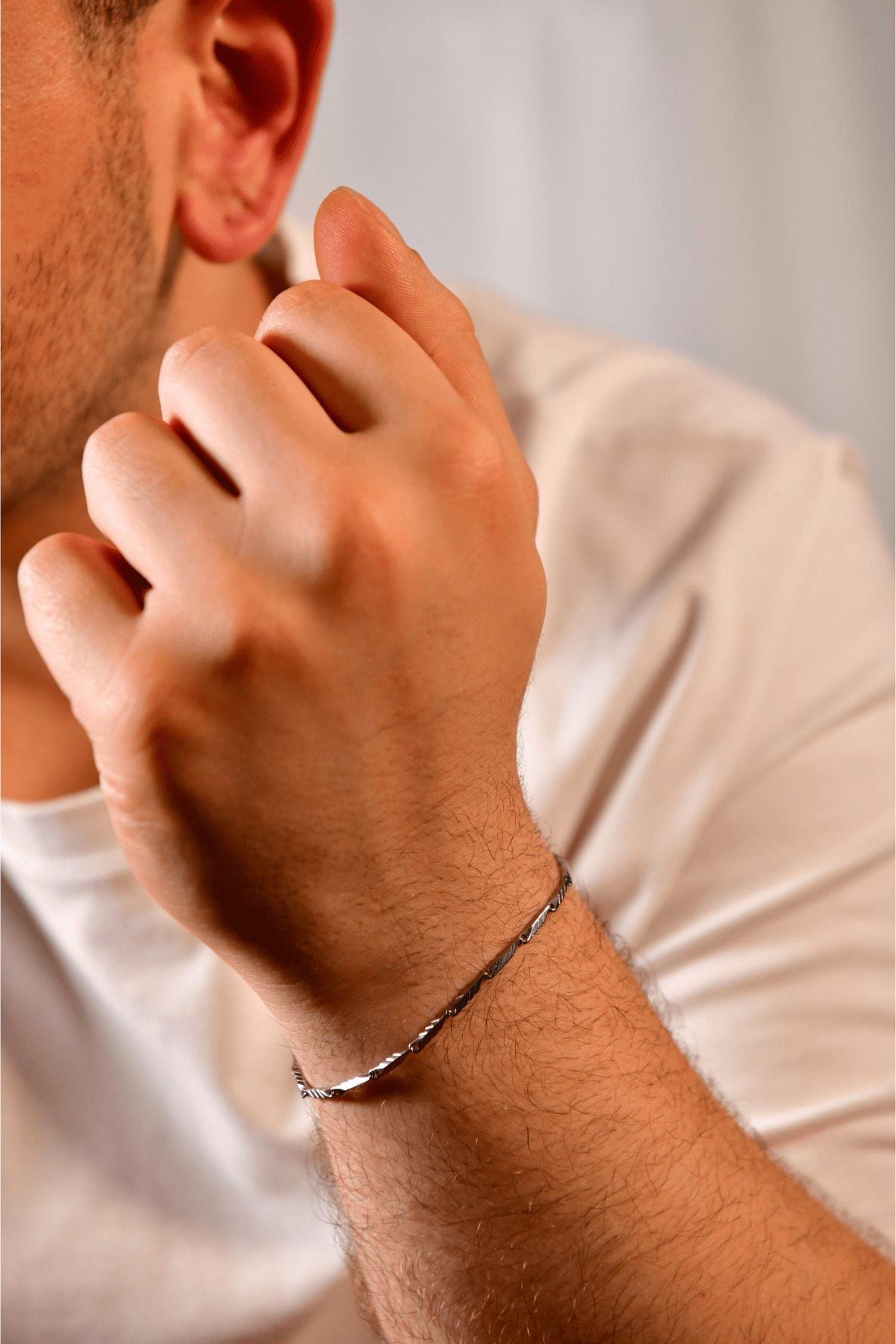 Kibrit Model Çizgi Detaylı Erkek Çelik Zincir Bileklik 2 mm