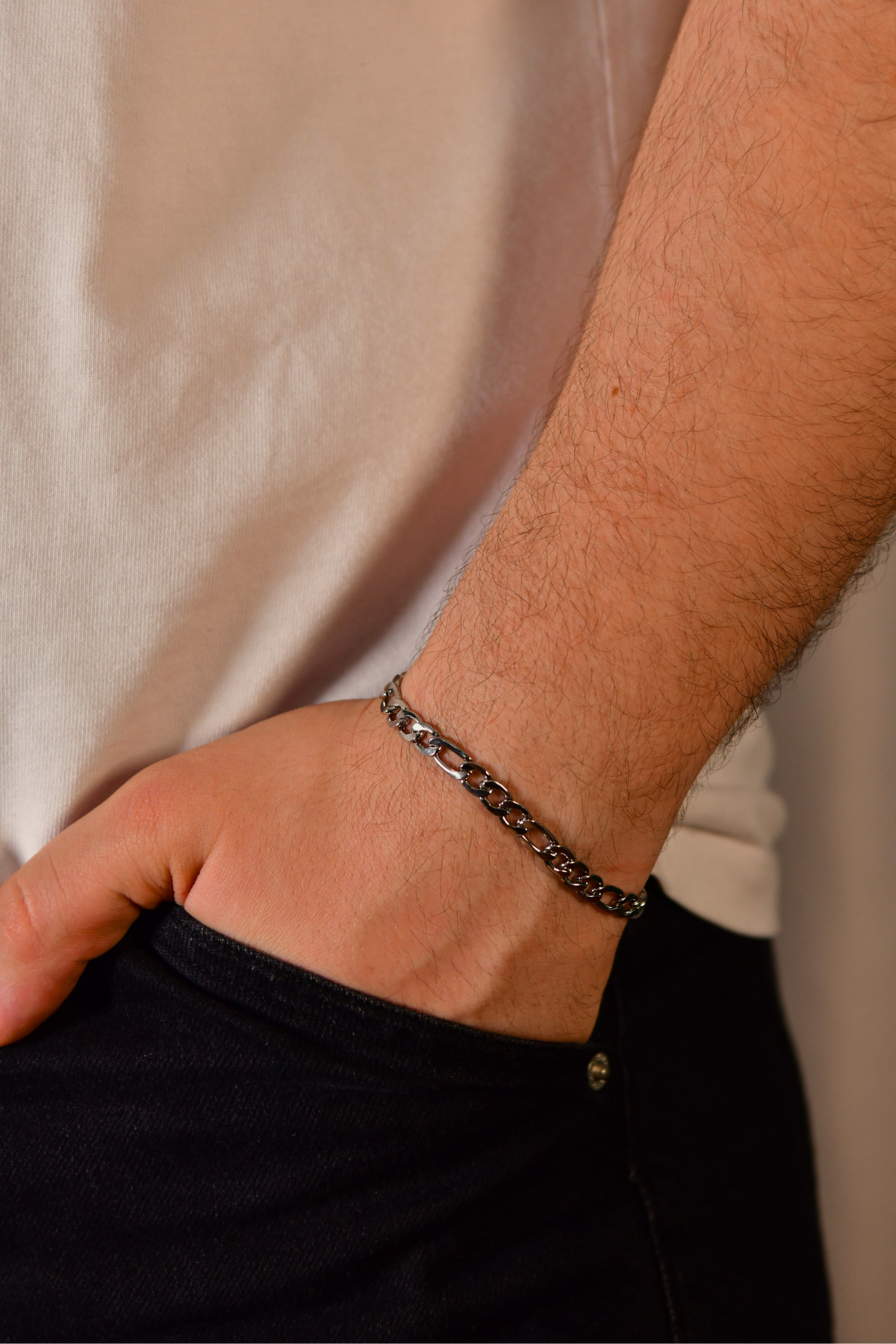 3'e 1 Halka Model Erkek Çelik Zincir Bileklik 6mm