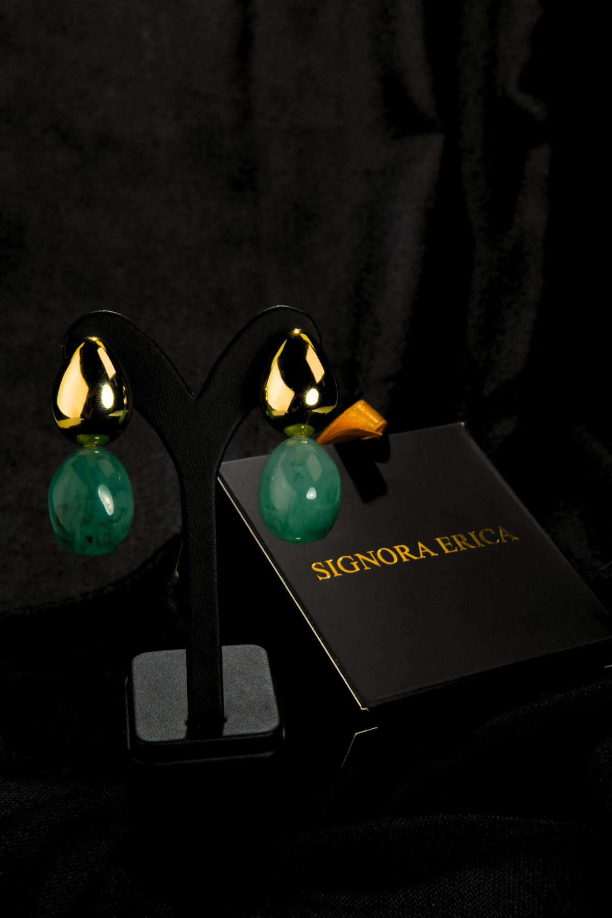 Yeşil Mermer Taşlı Damla Model Şişme Kadın Çelik görünümlü Xp Küpe