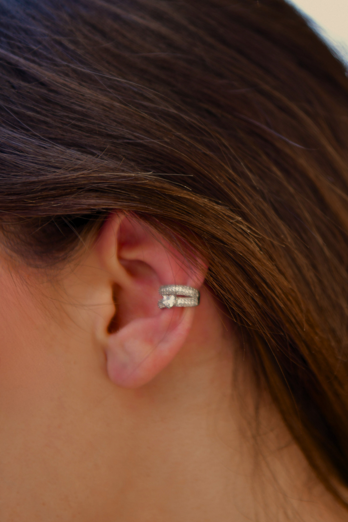2 Sıra Taşlı Üzeri Tek Taşlı Earcuff