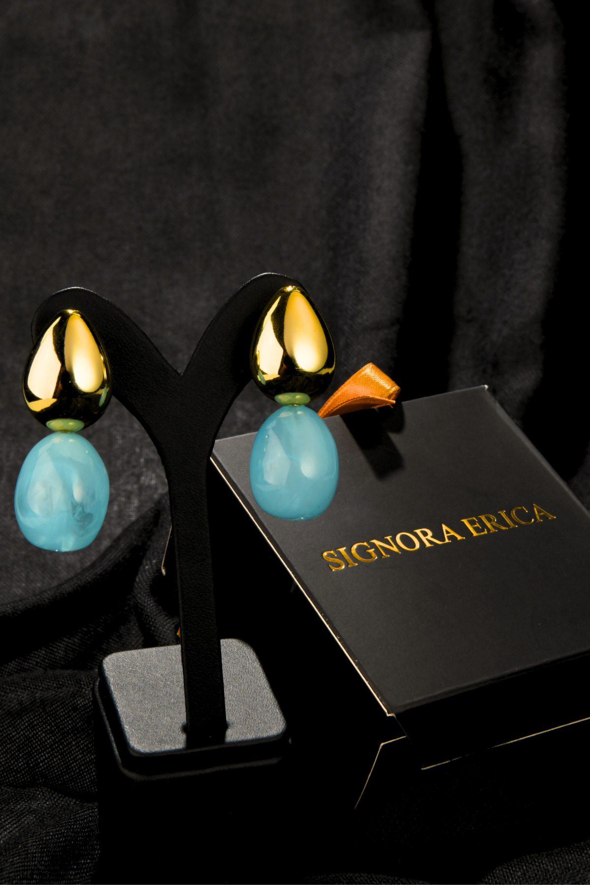 Mavi Mermer Taşlı Damla model Şişme Kadın Çelik görünümlü Xp Küpe