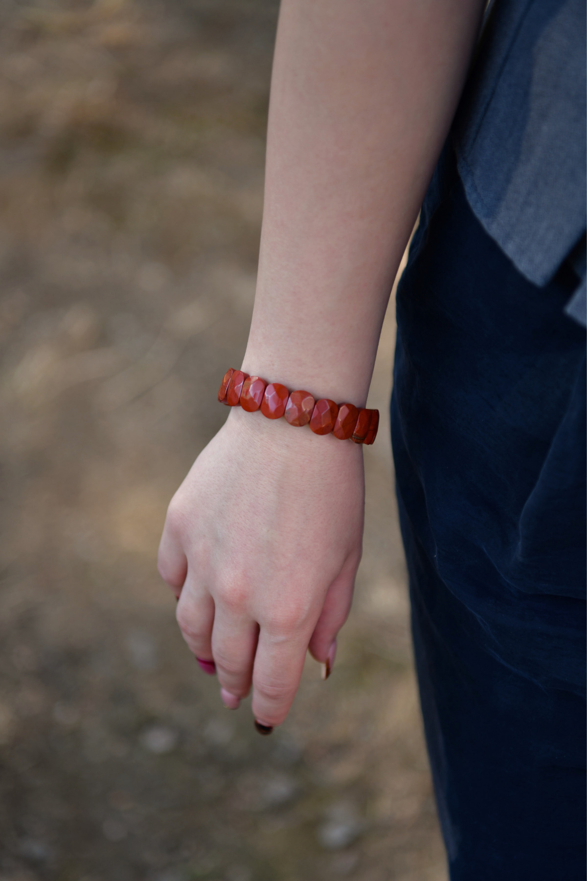 Kırmızı Jasper Özel Kesim Doğal Taş Unisex Bileklik