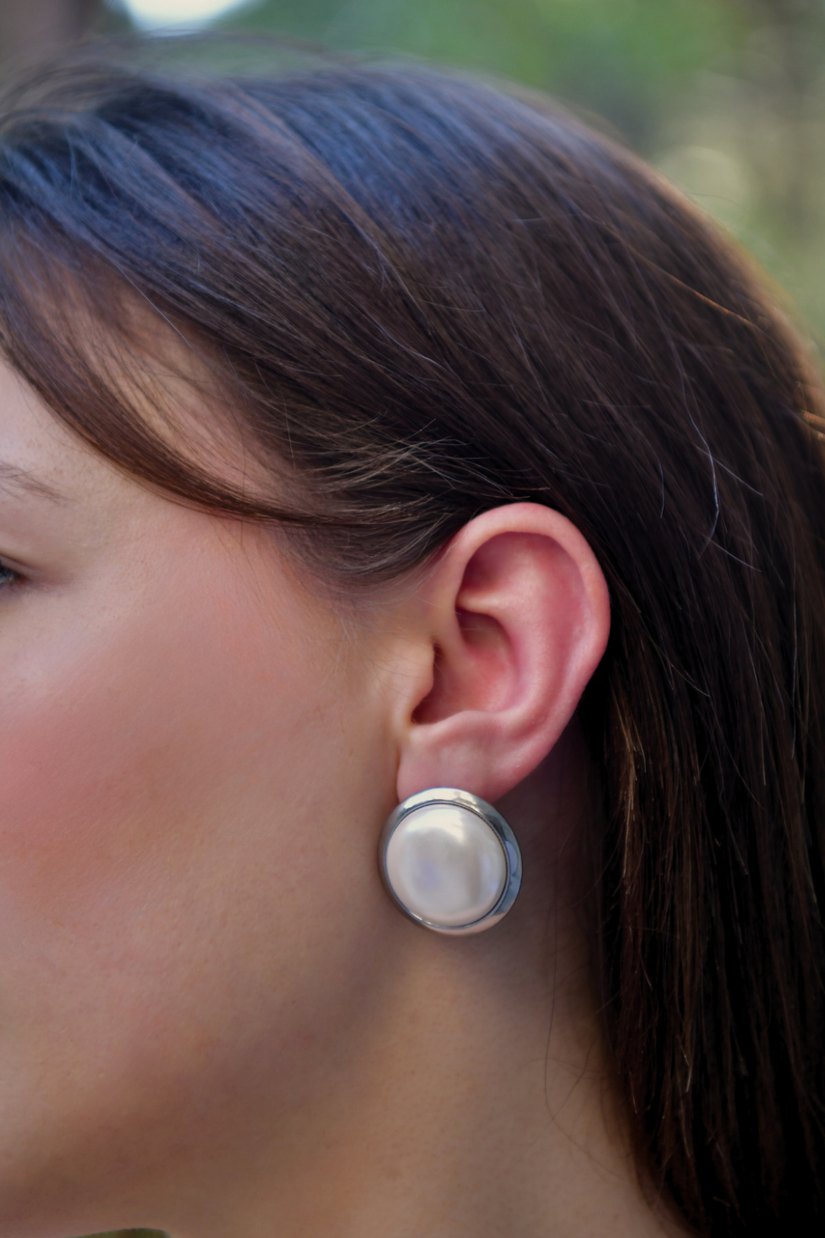 İnci Taşlı Düğme Çiftli Kadın Çelik Küpe