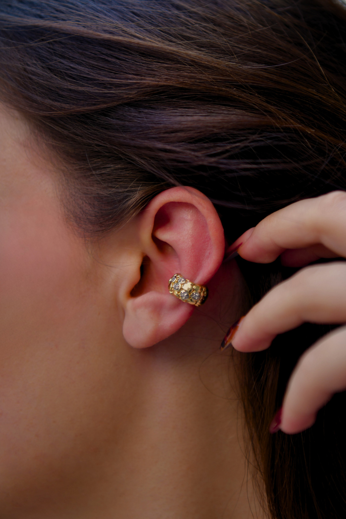 Yılan Derisi Desenli Üzeri Taşlı Çelik Görünümlü Xp EARCUFF